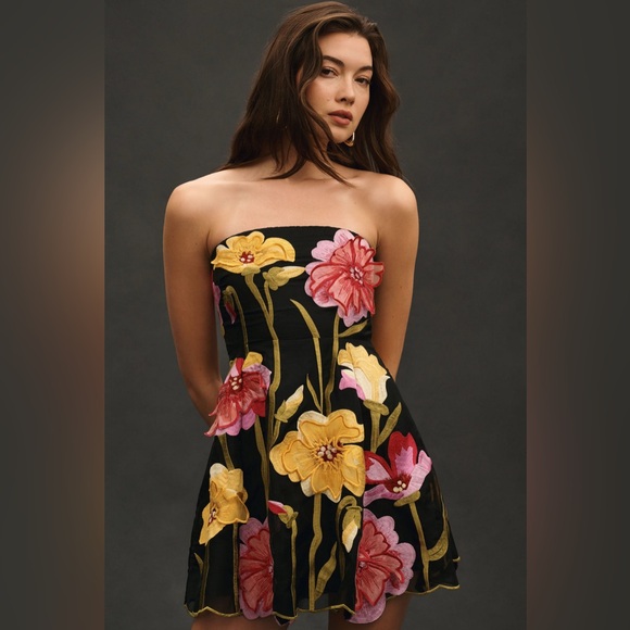 Anthropologie Dresses & Skirts - NEW Anthropologie Strapless Floral Organza Mini Dress